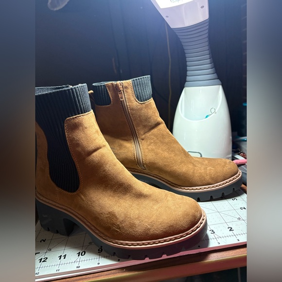 NOBO Tan Suede Ankle Boots with Black Ribbed Detail - Picture 4 of 4